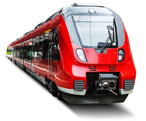 Roter Regionalzug der Deutschen Bahn in Frontansicht